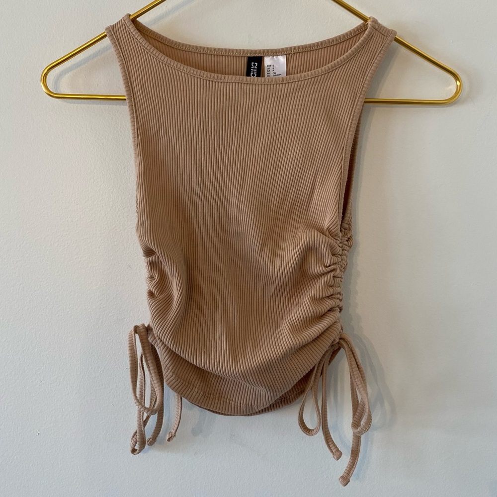 Cropped tan tie-up sides tank🤎
